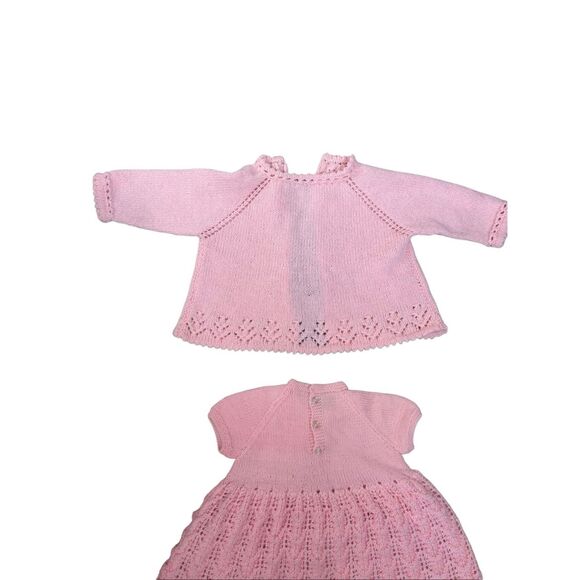 Vintage Handmade Baby Dress & Cardigan Set – Pink Knit Lace, Special Occasion Ou - Picture 7 of 16
